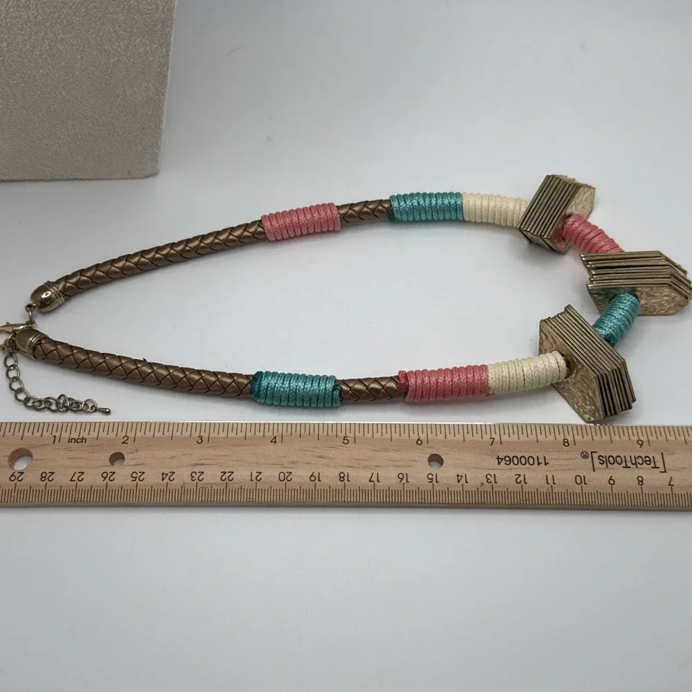 Vintage 80's Woven Gold/Brass Rope Metal Stacked Beads Statement Necklace 18